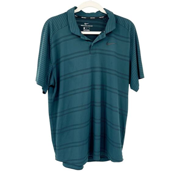 Nike Mens Tiger Woods Zonal‎ Cooling Casual Striped Golf Polo Shirt Size L Green - Picture 1 of 7